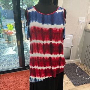 Red White and Blue Tie-Dye cold shoulder Top #sh0101